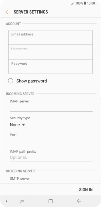Press the field below 'Username' and key in the username for your email account.