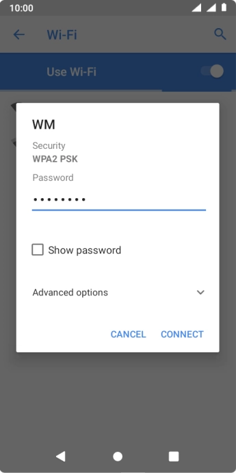 Key in the password for the WiFi network and press CONNECT.