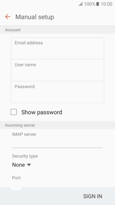 Press the field below 'IMAP server' and key in the name of your email provider's incoming server.