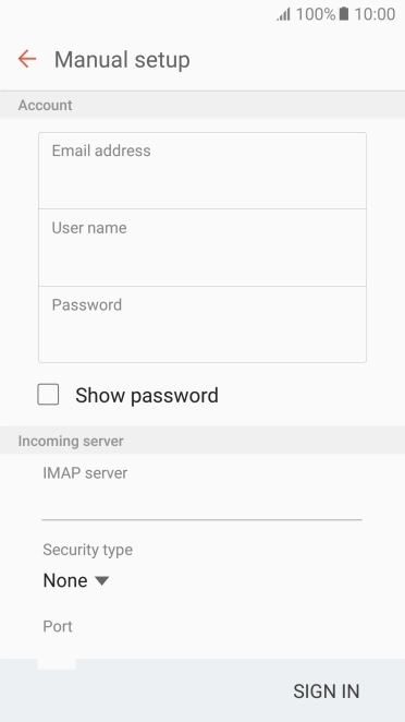Press the field below 'IMAP server' and key in the name of your email provider's incoming server.