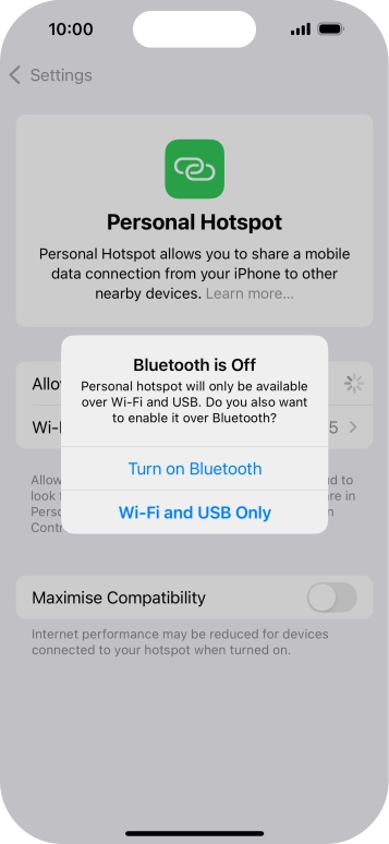 If WiFi is turned on, press Wi-Fi and USB Only.