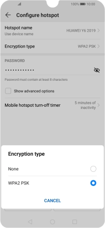 Press WPA2 PSK to password protect your WiFi hotspot.