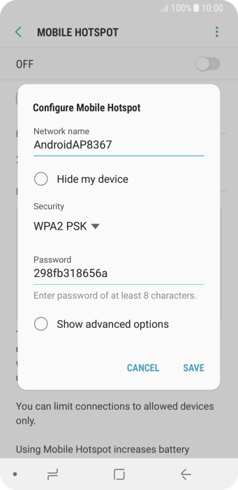 Press the field below 'Network name' and key in the required name.