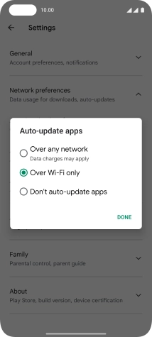 To turn on automatic update of apps using mobile network, press Over any network.