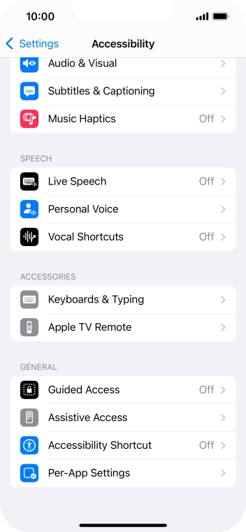 Press the required category below 'SPEECH' and follow the instructions on the screen to select the required settings.