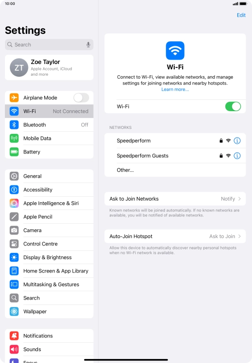 Press the required WiFi network and key in the password for the WiFi network.