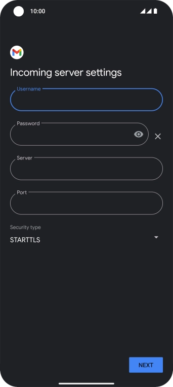 Press the field below 'Server' and key in the name of your email provider's incoming server.