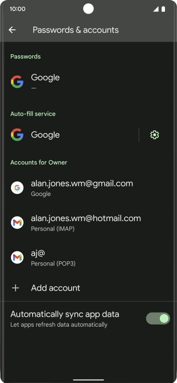 Press the indicator next to 'Automatically sync app data' to turn the function on or off. Press the indicator next to 'Automatically sync app data' to turn the function on or off.