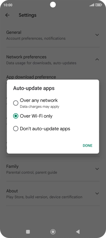 To turn on automatic update of apps using mobile network, press Over any network. To turn on automatic update of apps using mobile network, press Over any network.