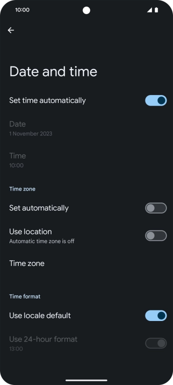Press the indicator next to 'Set automatically' to turn on the function.