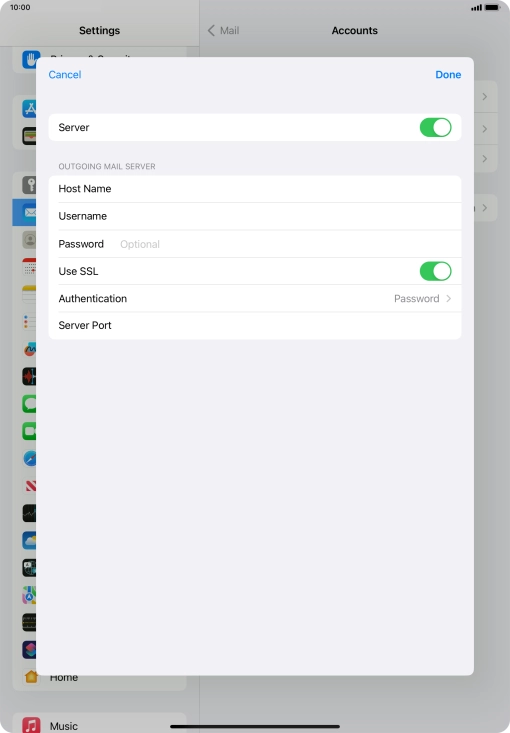 Press the indicator next to 'Use SSL' to turn off the function.