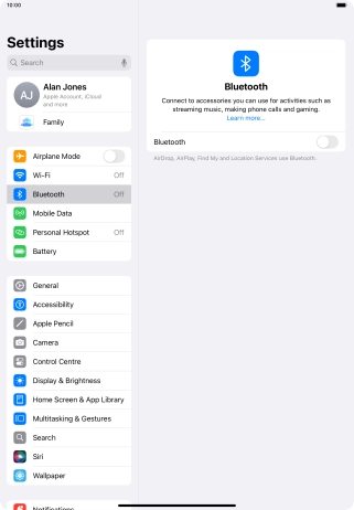 Press the indicator next to 'Bluetooth' to turn on the function.