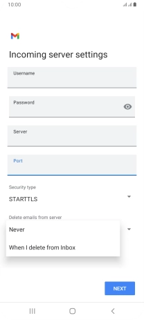 Press Never to keep emails on the server when you delete them on your phone.