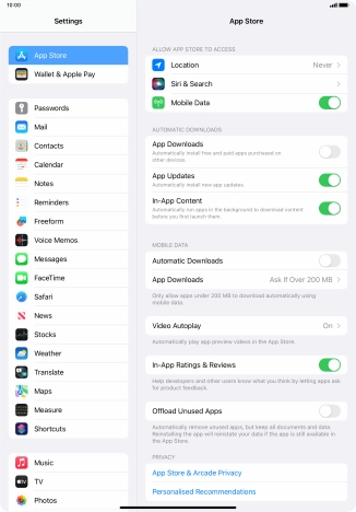 Press the indicator next to 'App Updates' to turn the function on or off.