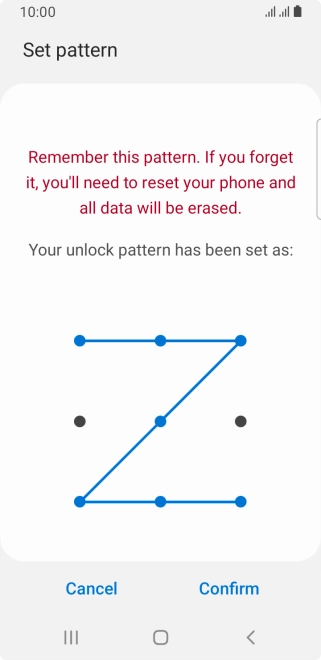 Repeat the selected phone lock code and press Confirm.