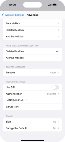 Press the indicator next to 'Use SSL' to turn on the function.