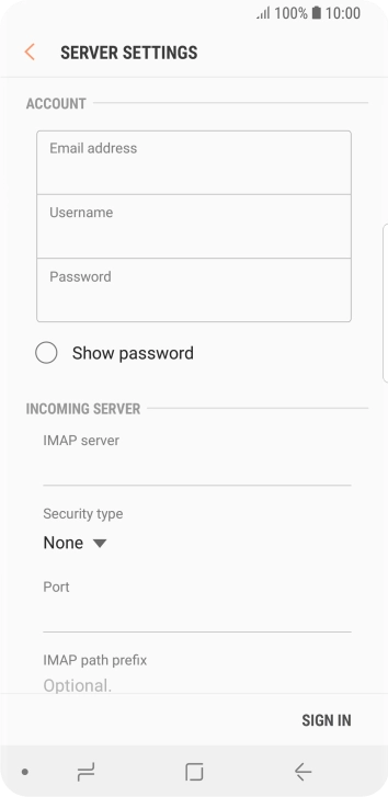 Press the field below 'Username' and key in the username for your email account.