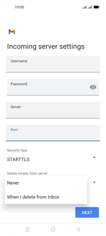 Press Never to keep emails on the server when you delete them on your phone.