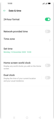 Press the indicator next to 'Network-provided time' to turn on the function.