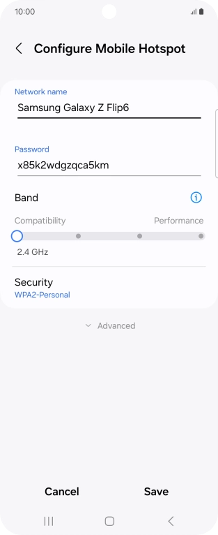 Press the field below 'Network name' and key in the required name.