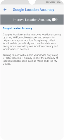 If you press the indicator next to 'Improve Location Accuracy' to turn on the function, your phone can find your exact position using the GPS satellites, the mobile network and nearby WiFi networks. Satellite-based GPS requires a clear view of the sky.