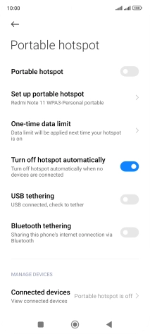 Press the indicator next to 'Portable hotspot' to turn on the function.