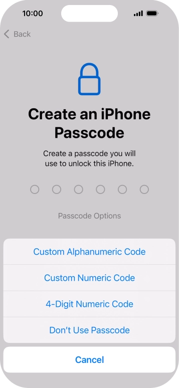 Follow the instructions on the screen to turn on the phone lock code or press Don't Use Passcode. Follow the instructions on the screen to turn on the phone lock code or press Don't Use Passcode.