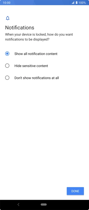 Press the required setting.