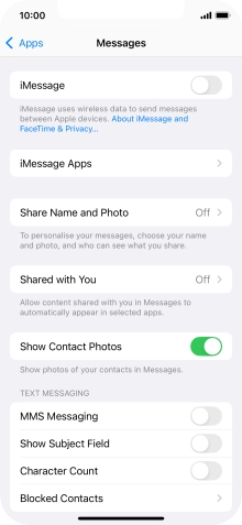 Press the indicator next to 'MMS Messaging' to turn on the function.