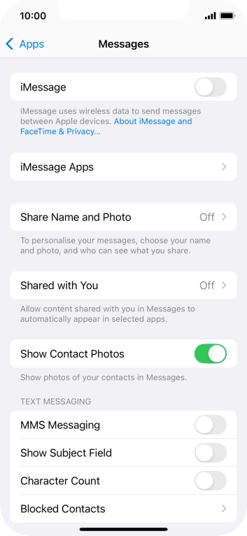 Press the indicator next to 'MMS Messaging' to turn on the function.