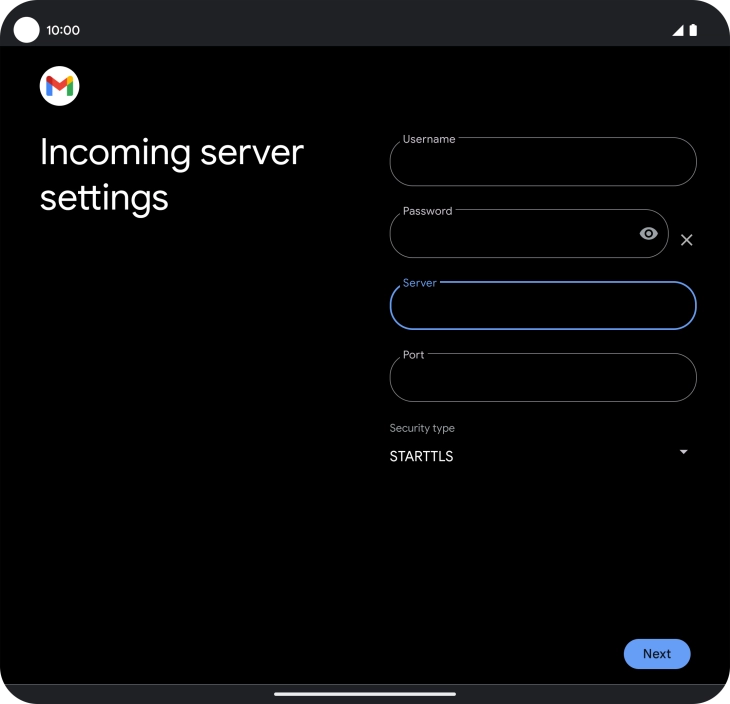 Press the field below 'Port' and key in 993.