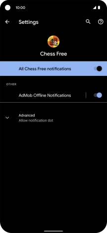 Press the indicator next to 'All notifications' to turn the function on or off.