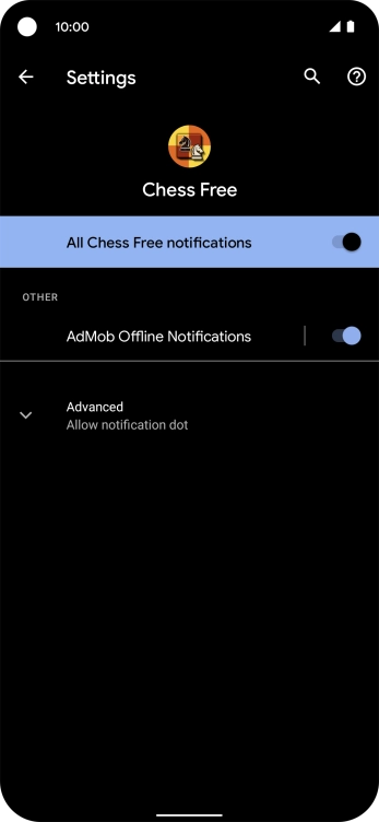 Press the indicator next to 'All notifications' to turn the function on or off.