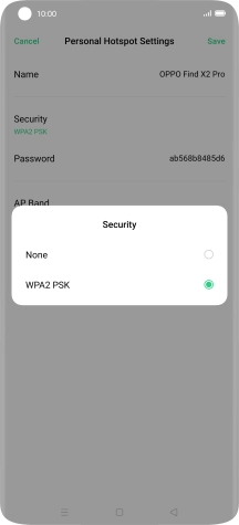 Press WPA2 PSK to password protect your WiFi hotspot.