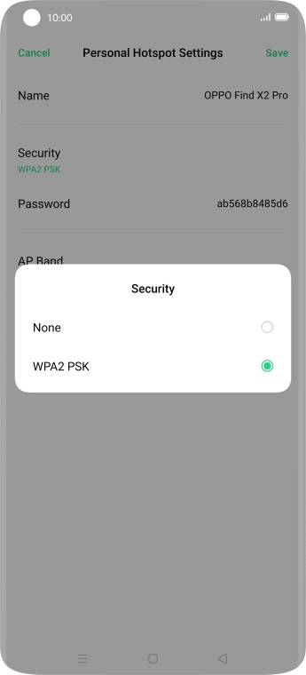 Press WPA2 PSK to password protect your WiFi hotspot.