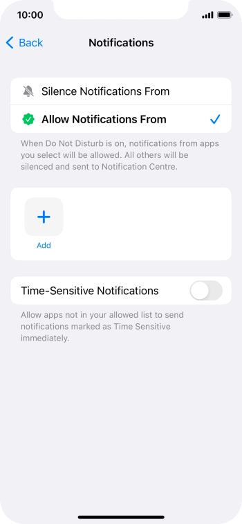 Press the indicator next to 'Time-Sensitive Notifications' to turn display of timed notifications on or off when Do Not Disturb is turned on.