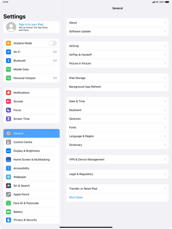 Press Sign in to your iPad.