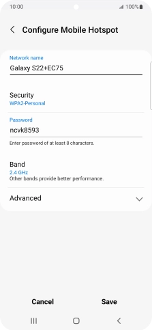Press the field below 'Network name' and key in the required name.