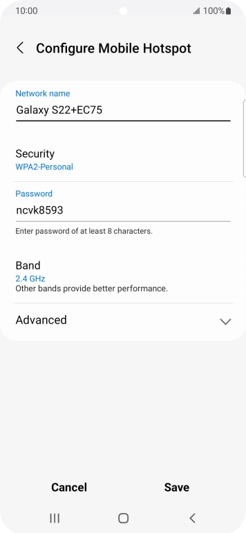 Press the field below 'Network name' and key in the required name.