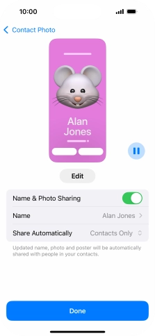 Press the indicator next to 'Name & Photo Sharing' to turn the function on or off.