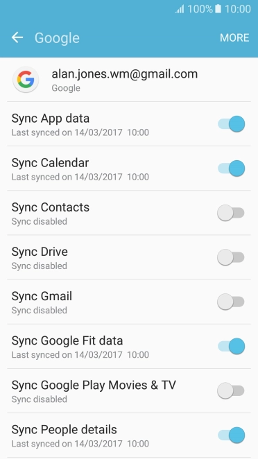 Press the indicator next to 'Sync Contacts' to turn on the function.
