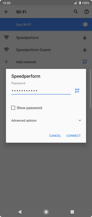 Key in the password for the WiFi network and press CONNECT.