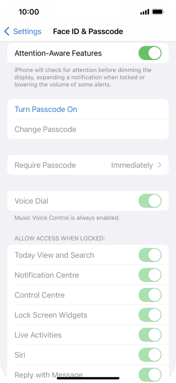 Press Turn Passcode On and key in a lock code of your own choice twice.