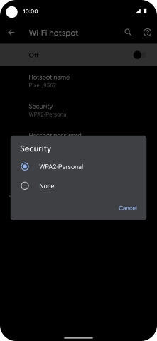 Press WPA2-Personal to password protect your WiFi hotspot.