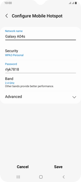 Press the field below 'Network name' and key in the required name.