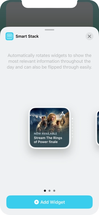 Slide your finger right or left on the screen to select the required widget size.