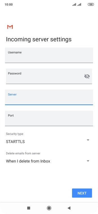 Press the field below 'Port' and key in 110.