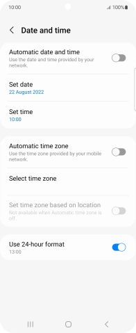 Press the indicator next to 'Automatic date and time' to turn on the function.