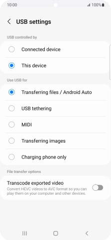 Press Transferring files / Android Auto.
