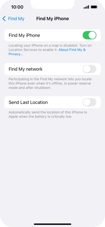 Press the indicator next to 'Find My network' to turn the function on or off. If you turn on the function, you need to follow the instructions on the screen to finish the activation.